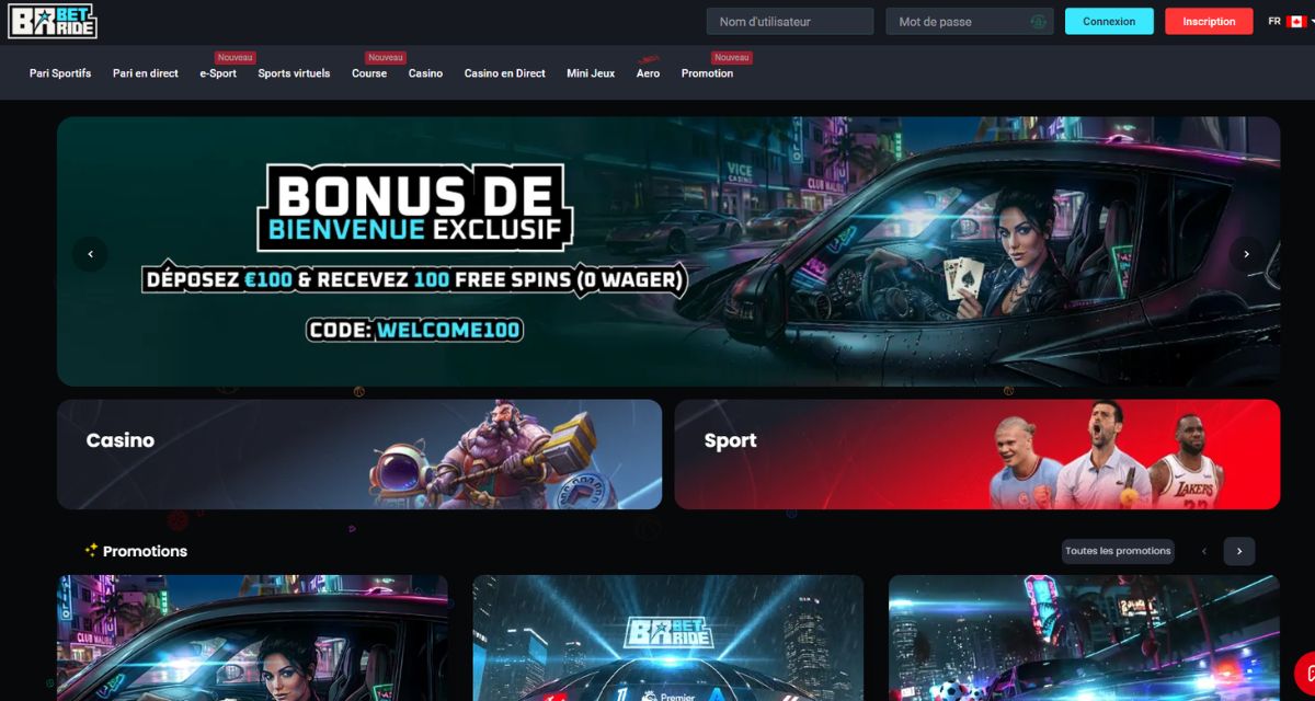 Screenshot of the BetRide website